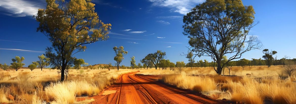 Une voiture roule sur une longue route rectiligne au cœur de l’outback australien.